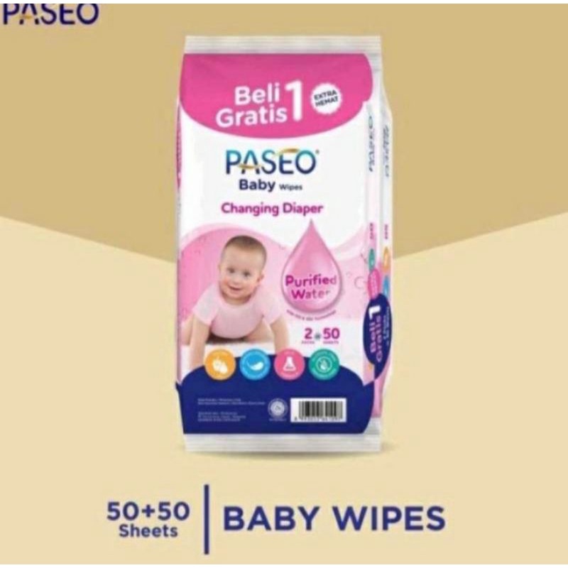 Paseo Baby Wipes buy 1 get 1 isi 50 + 50 sheet