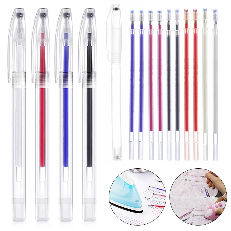 Pena Kain Kain Penghilang Suhu 10Pcs/Set Penanda Tahan Panas Pen Penanda Suhu Menghilang Spidol Penanda Garis DIY Kerajinan Jahit Aksesoris