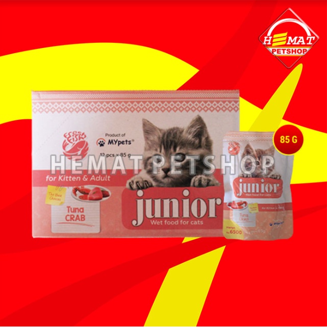 Makanan Kucing Junior Wet Food Pouch 85 Gram Grosir Dus isi 12 Pcs