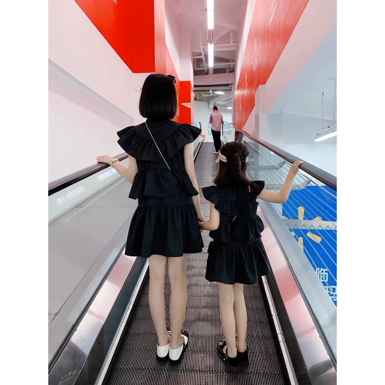 Dress Couple (Mini Dress) Mom/Anak Motif Hitam Polos (Harga Satuan)