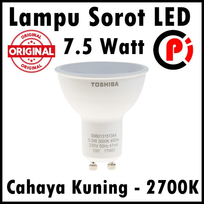 Original Toshiba Lampu Sorot LED GU10 7.5 Watt 7.5W Cahaya Kuning