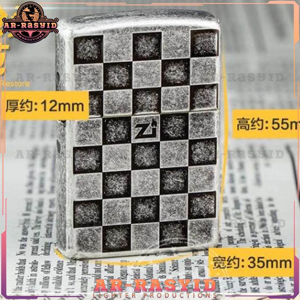 BISA COD!! Korek Api Minyak Zippo Silver Motif Square Grid Papan Catur 3845-67