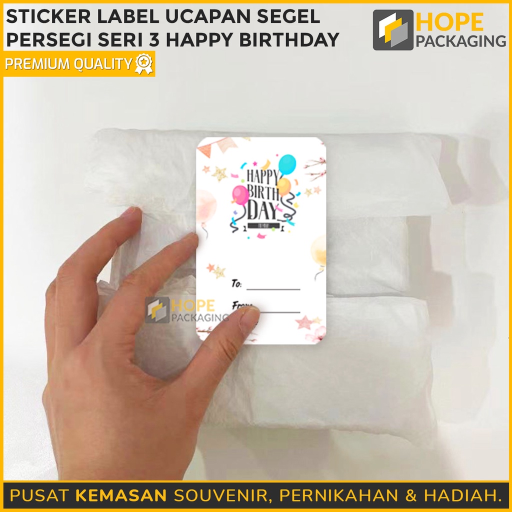(1 Pack isi 50) Sticker Label Ucapan seri 3  (HAPPY BIRTHDAY)  Uk.8x 5 untuk hampers souvenir hadiah congratulation