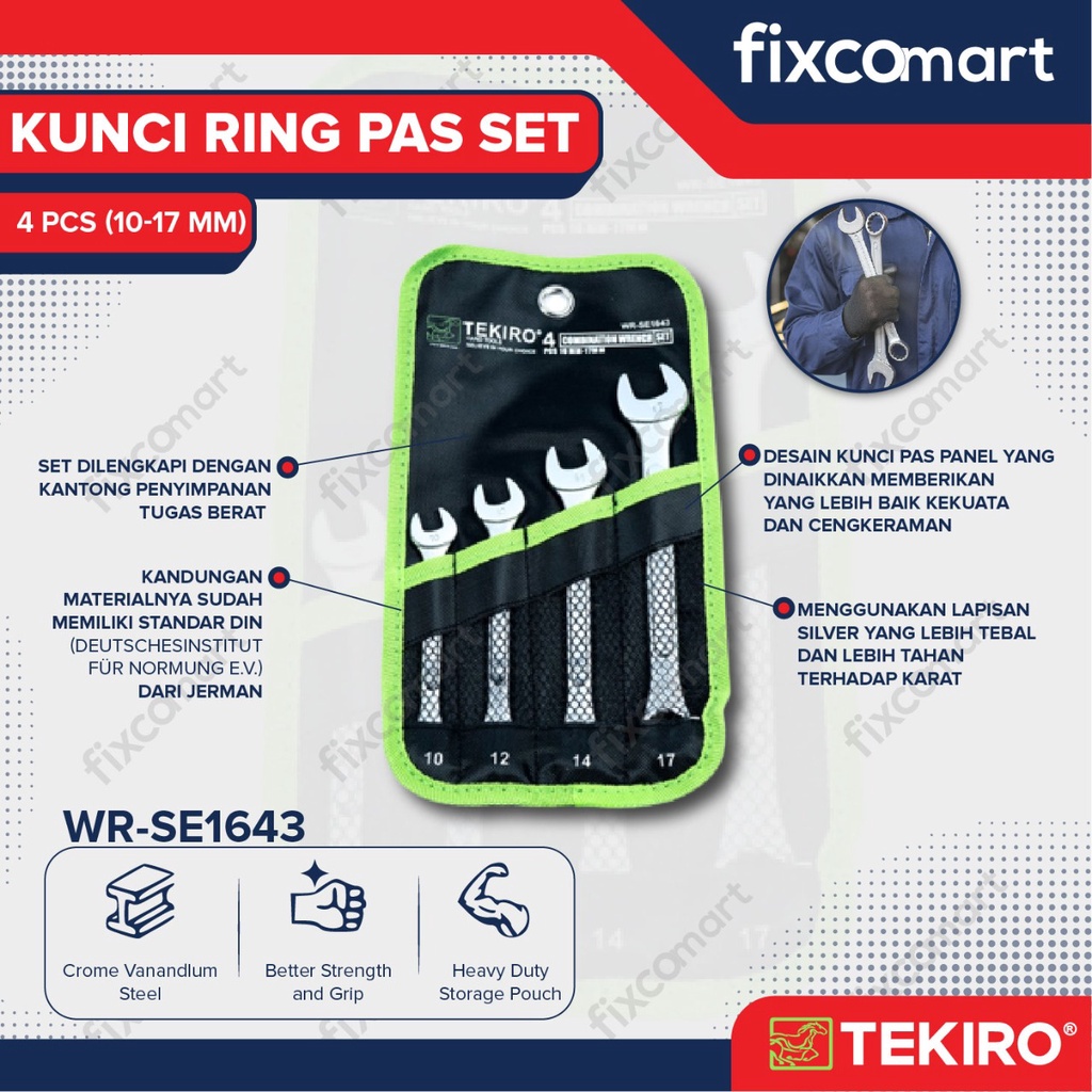 Tekiro Combination Wrench Set / Kunci Ring Pas Set 4 Pcs (10-17 Mm)