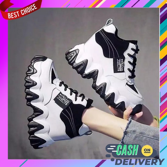 Sneakers Wanita Sr Import Hitam Tali Cowok Tinggi Pria Putih Terbaru Sepatu Keren Sekolah Polos Rema