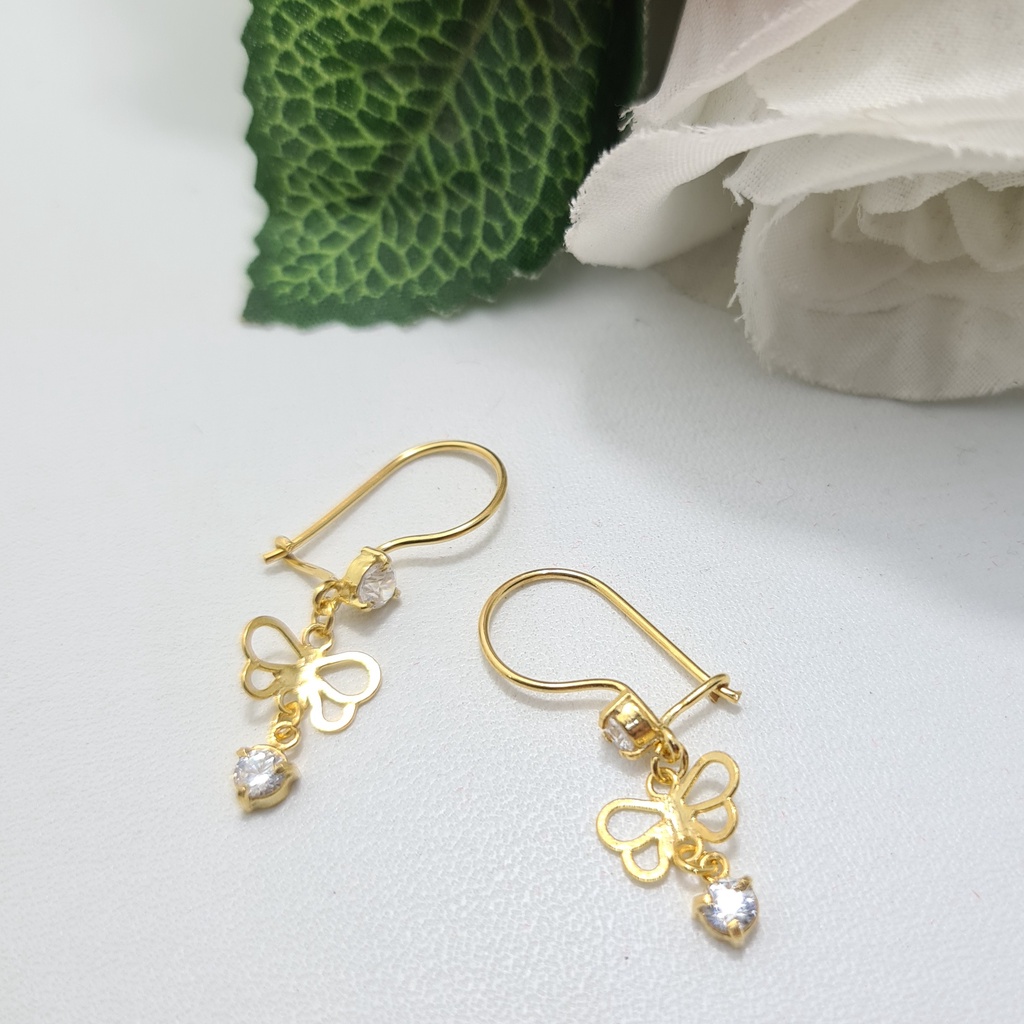 Anting Kait Emas Muda Bandul Kupu Kupu Mata Putih