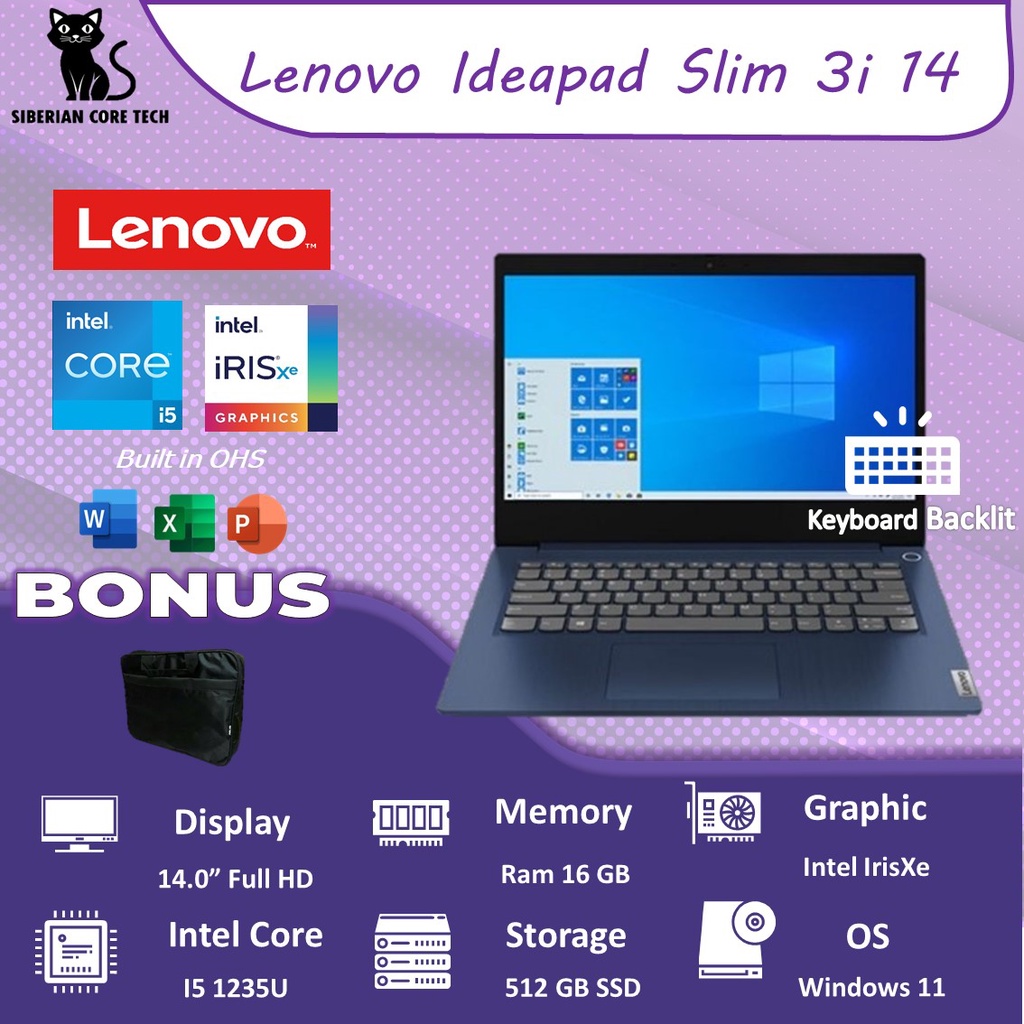 LENOVO IDEAPAD SLIM 3i 14 I5 1235U 16GB 512SSD IRISXE W11+OHS 14.0FHD BLIT 2YR PREM