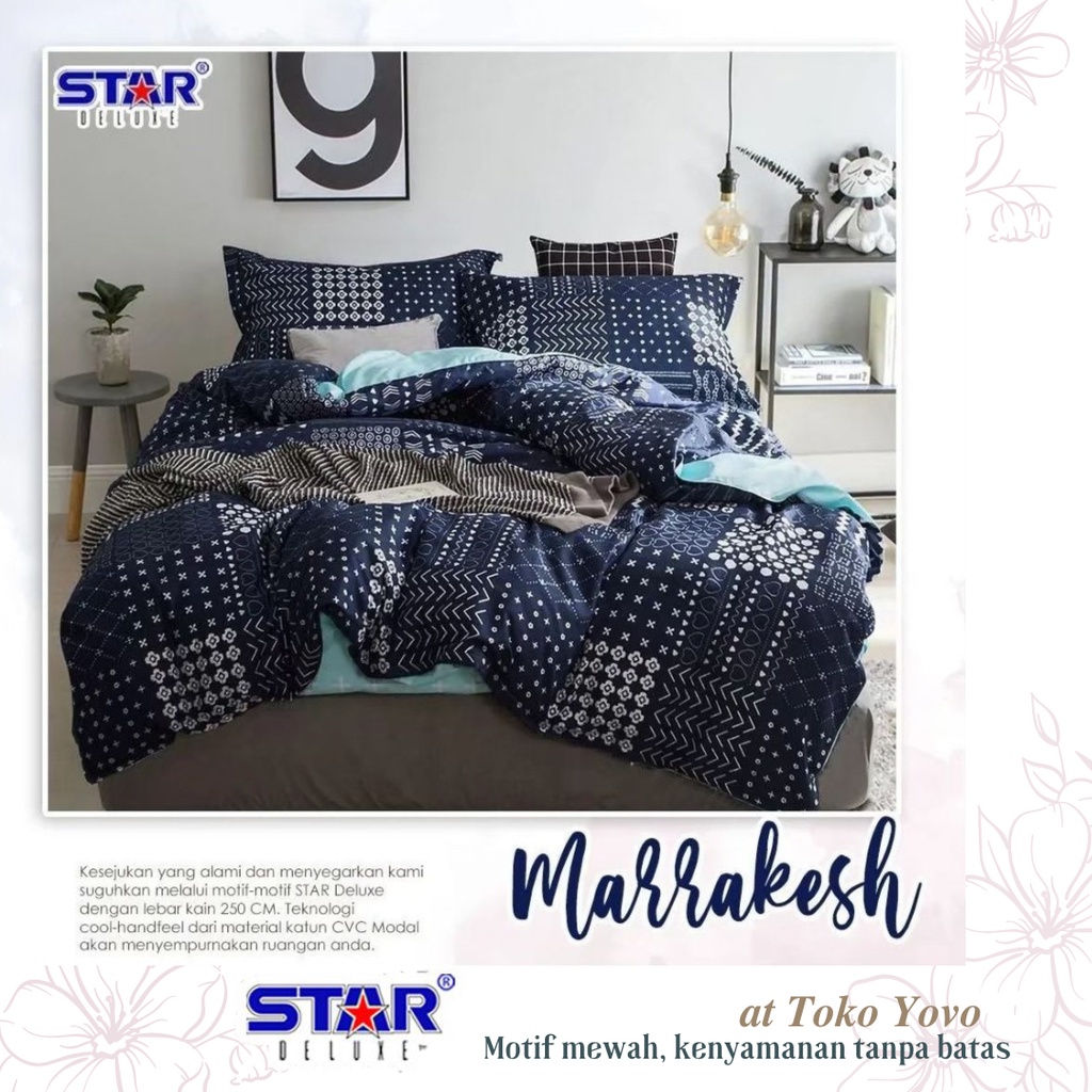 Sprei Katun Halus Pria Star Marrakesh Motif Dots Biru Navy Seprei
