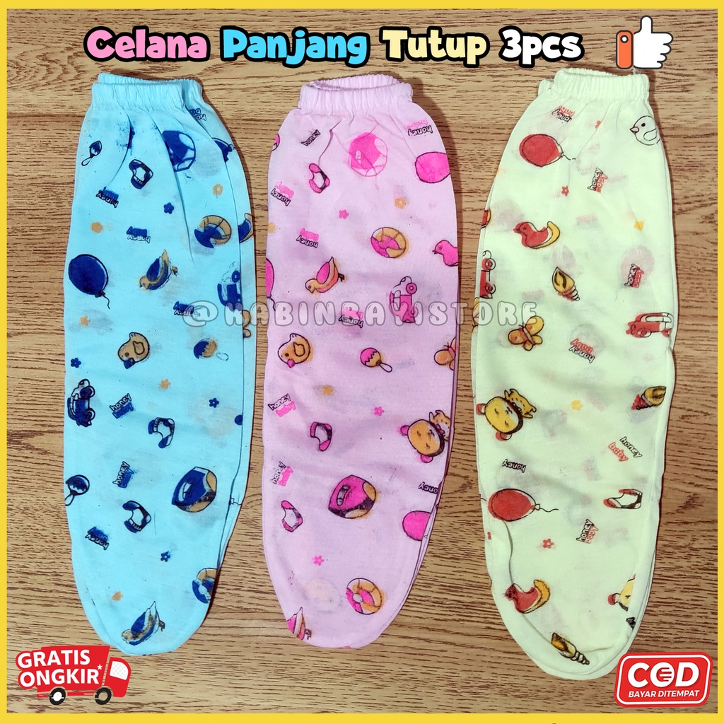 3 Pcs Celana Panjang Bayi Tutup - Celana Newborn Buntung karakter
