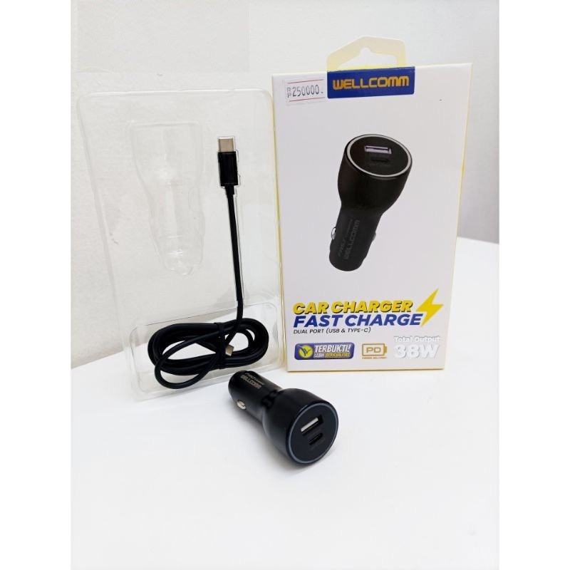Car Charger Wellcomm 38W Fast Charge Dual Port Usb &amp; Type C