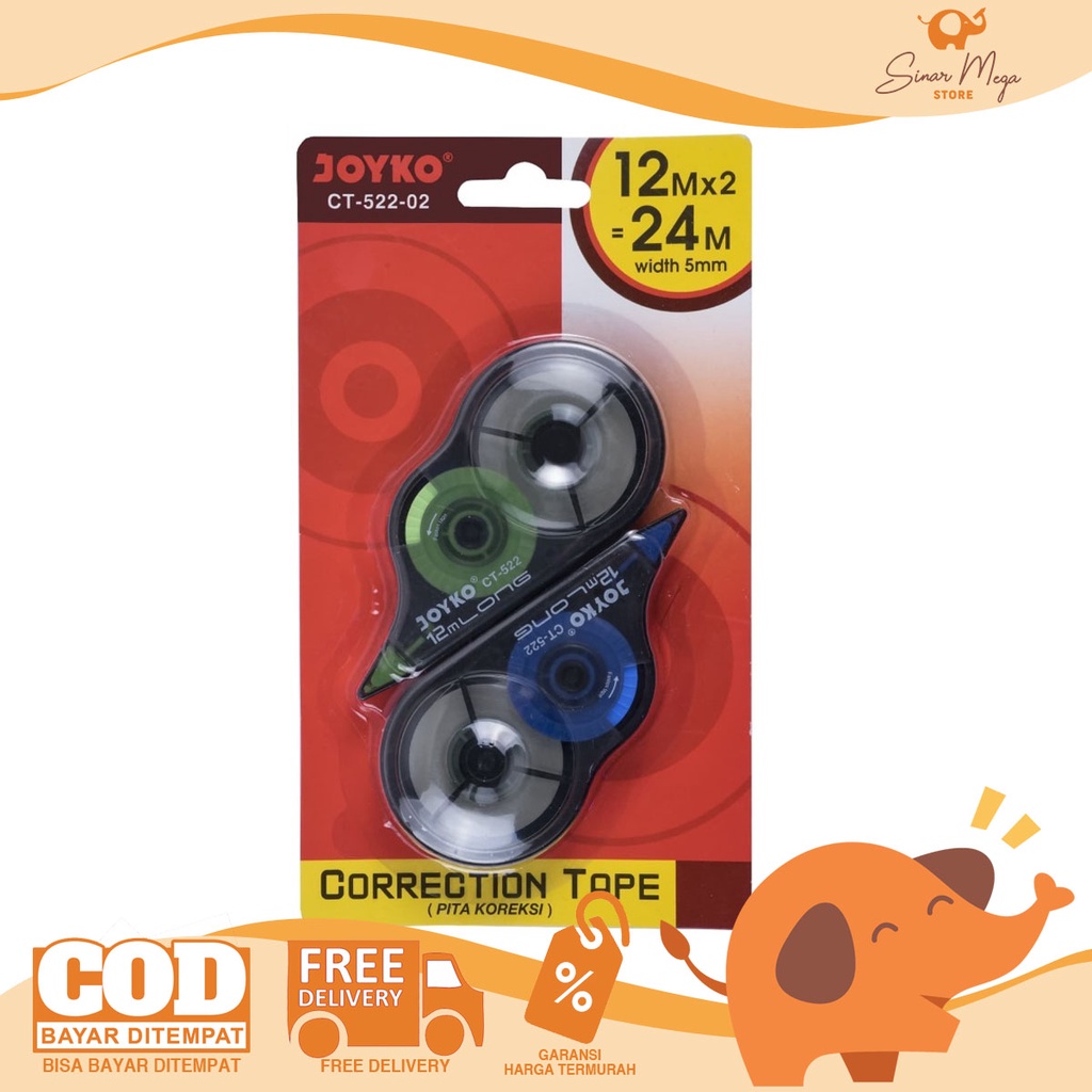 

Joyko Correction Tape CT-522-02 1 SET (Isi 2 Pcs) / Tip-ex Pita Kertas Murah Berkualitas