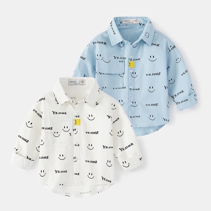 BabyOdette Smile Longsleeve Shirt / Kemeja Lengan Panjang Anak Laki-Laki / Kemeja Smile Anak Boy