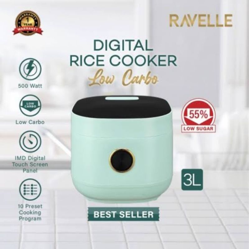 RAVELLE full digital low carbo rice cooker 3 liter - magic com less sugar
