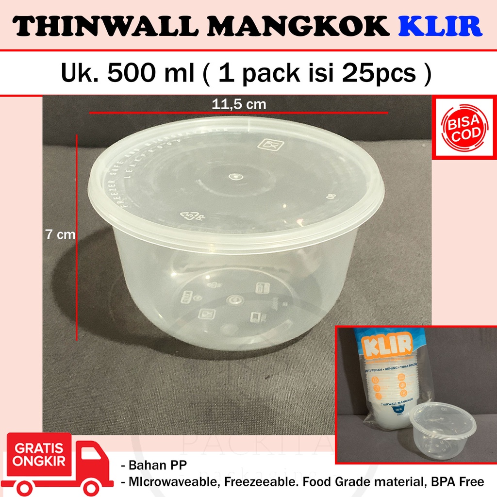 Jual Thinwall Mangkok 500ml Bulat Bowl Tempat Makan Plastik Bening Klir Anti Bocor Anti 8520