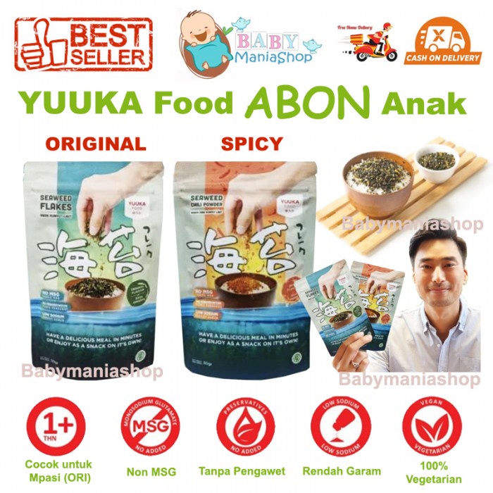 Yuuka Yuka Food Abon Rumput Laut MPASI 50gr Anak NON MSG Rasa ORIGINAL dan SPICY Babymaniashop