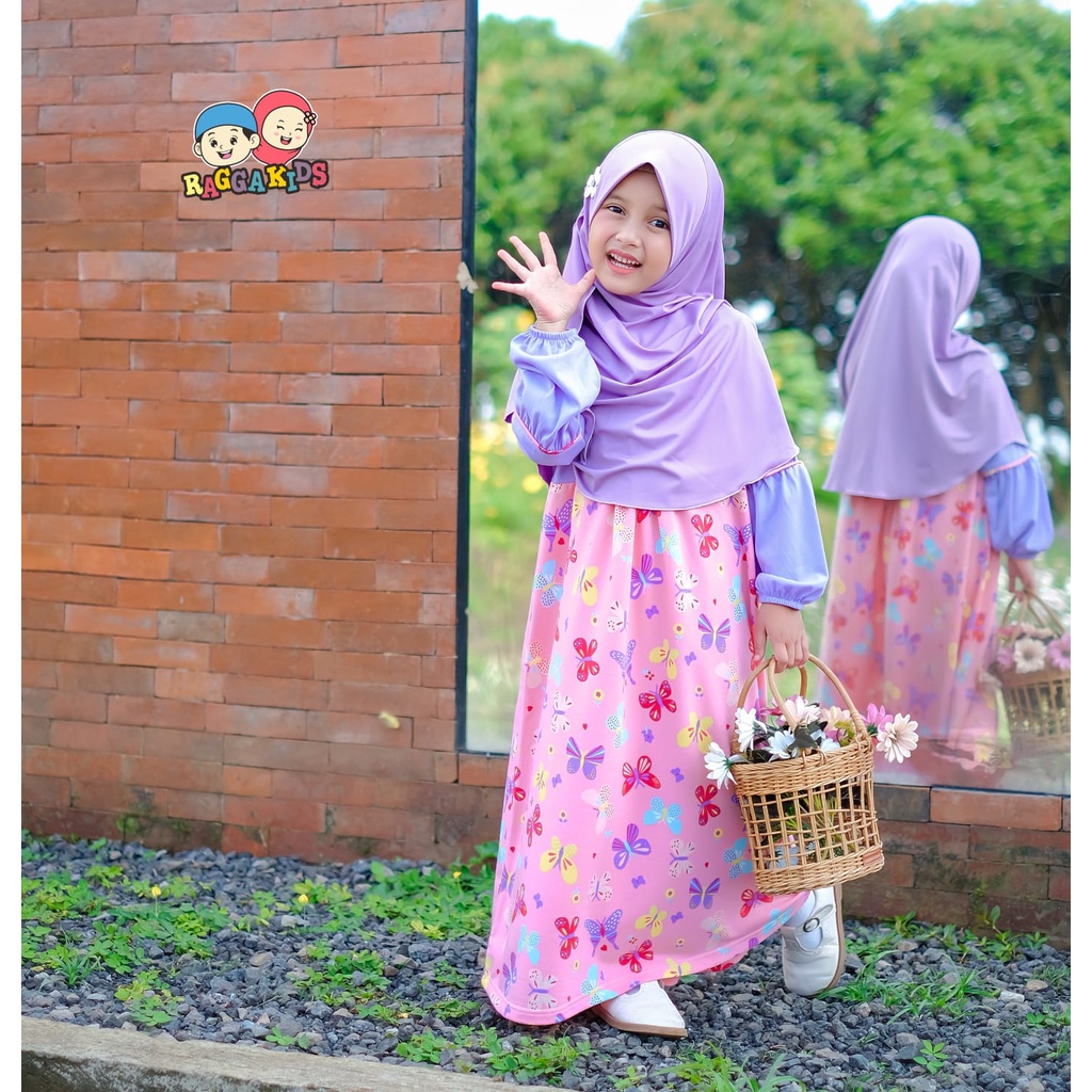 Gamis anak Raggakids motif kupu-kupu size 1 - 14 tahun