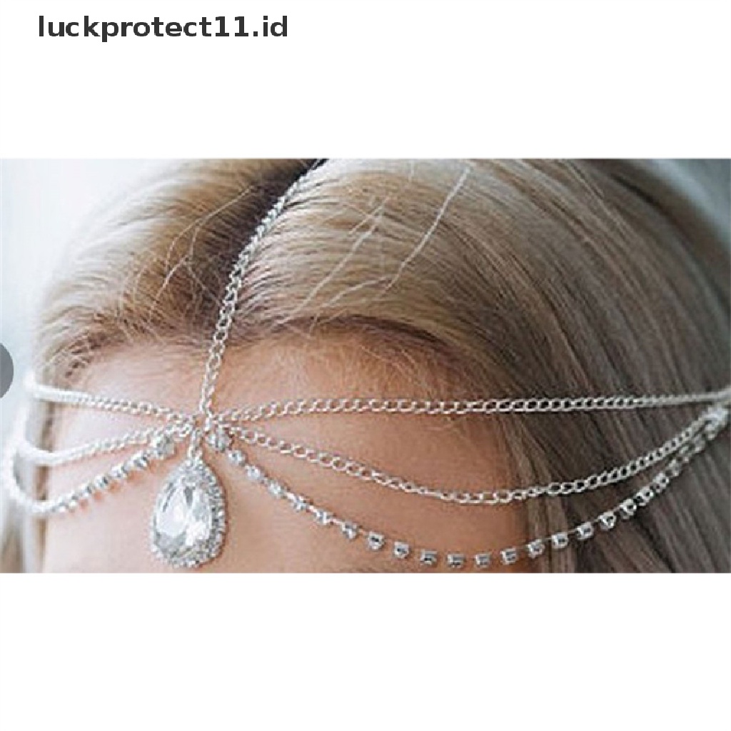 /Fashion Hot// Fashion// Kristal Dahi Kalung Wanita Kristal Rumbai Rambut Rantai Tiara Rambut Tetes Air.