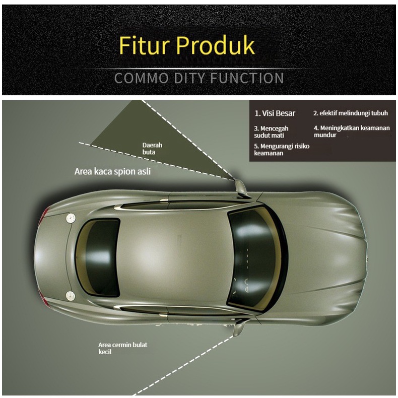 (Stok Tersedia, Dikirim dari Jakarta) Dua Kaca Spion Mobil Kecil Cermin Bulat Reversing Auxiliary Mirror Definisi Tinggi Sudut Lebar 360 Derajat Dapat Disesuaikan Cermin Tahan Air Reflektif Tampilan Lebar