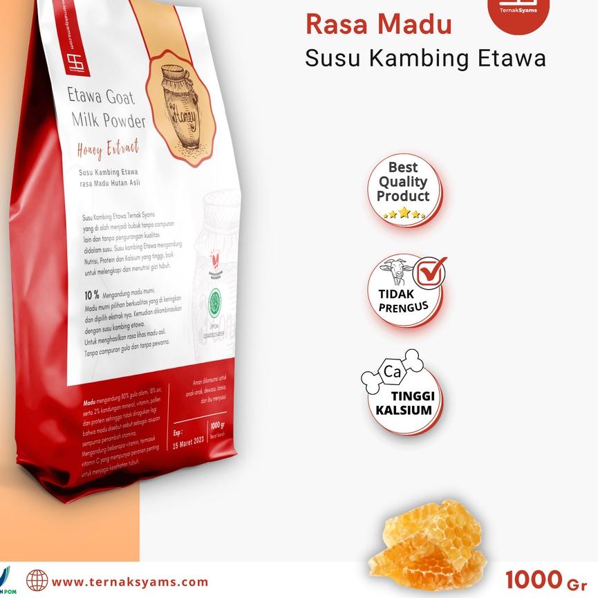 

DE9✶ Susu Kambing Etawa Bubuk Rasa Varian Madu Murni Honey Syams 1000 gram Pure Murni Alami Organik Pasteurisasi manis tanpa campuran gula Original Mentah Kiloan Asli Natural 1 Kg choco cocoa Terkini