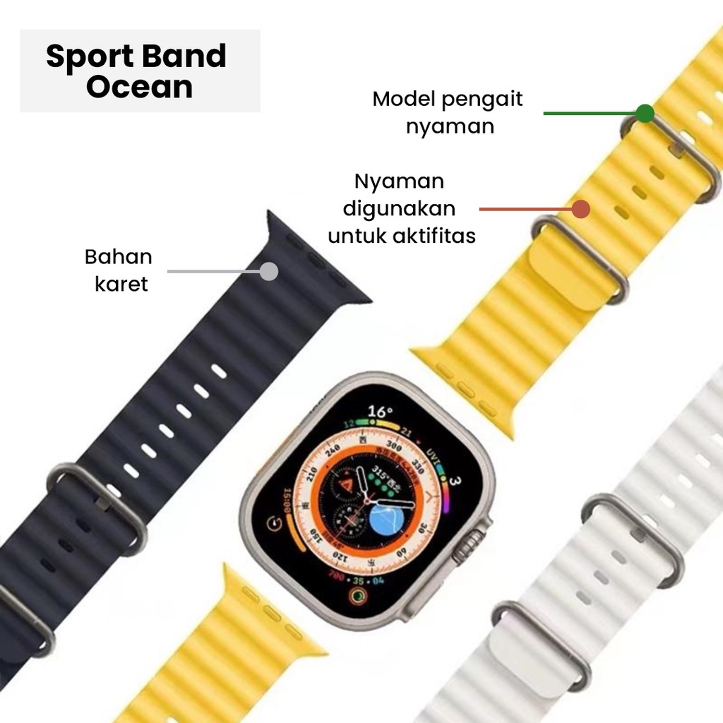 Apple Watch 8/7/6/5 Tali Jam Tangan Iwatch 38mm 42mm Ocean Strap Bergelombang