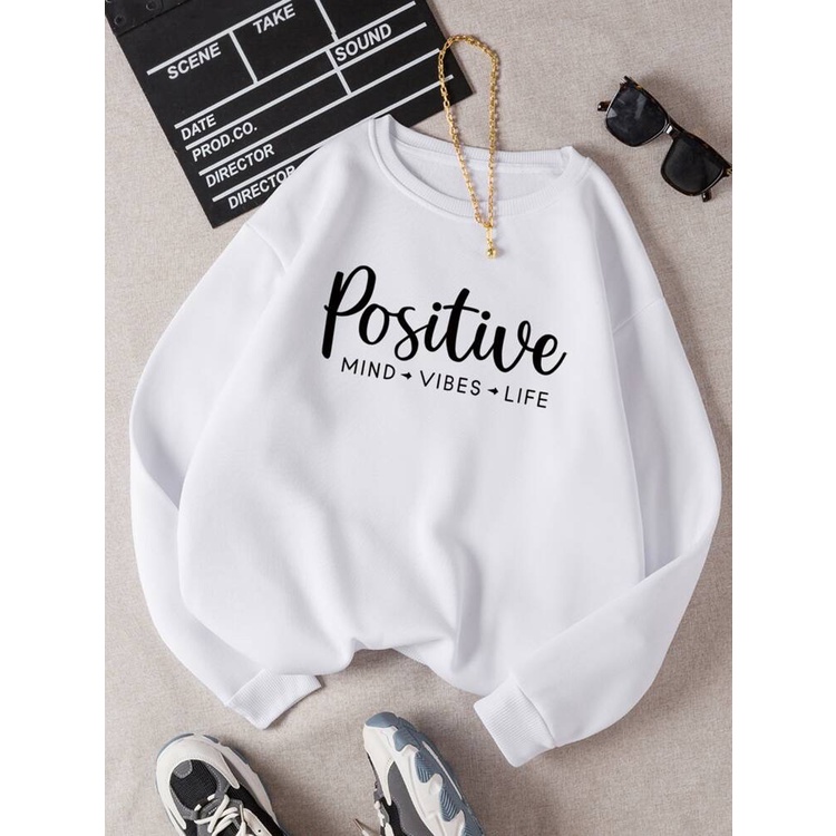 POSITIVE Sweatshirt Basic II Sweater Crewneck Print DTF II Sz M - XL Anak &amp; Dewasa ( Pria &amp; Wanita )