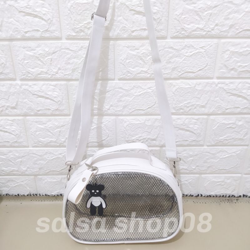 Tas Selempang Transparan / Tas Mika pvc  anisa jaring ( free gantungan