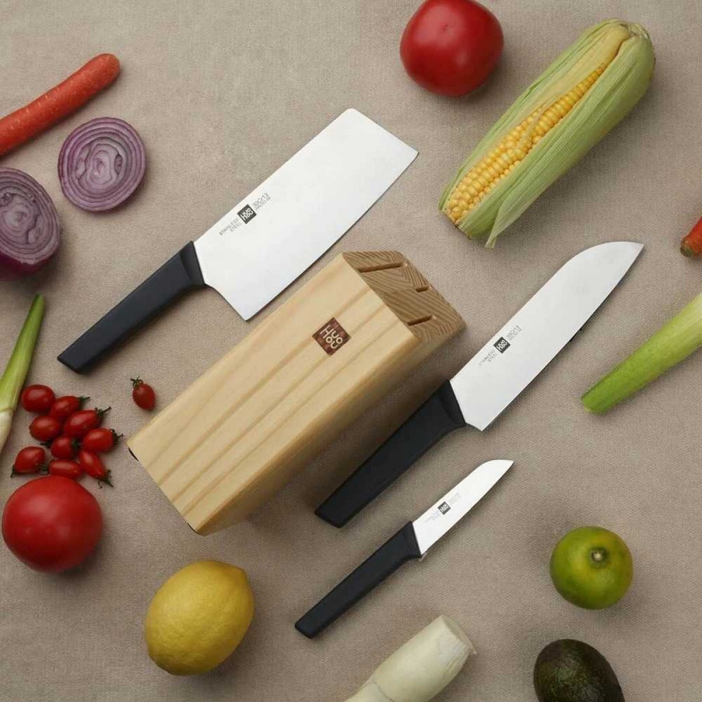 Pisau Dapur Set Dengan Rak Kitchen Knife Set 3 in 1 with Holder