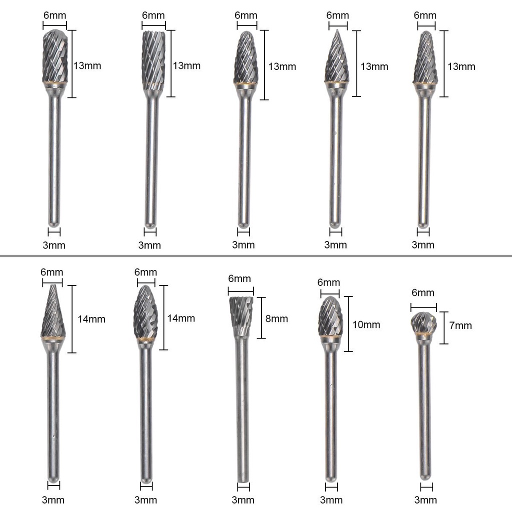 Grinding Head Carbide Rotary File Kikis Besi Mata Bor 10 Pcs