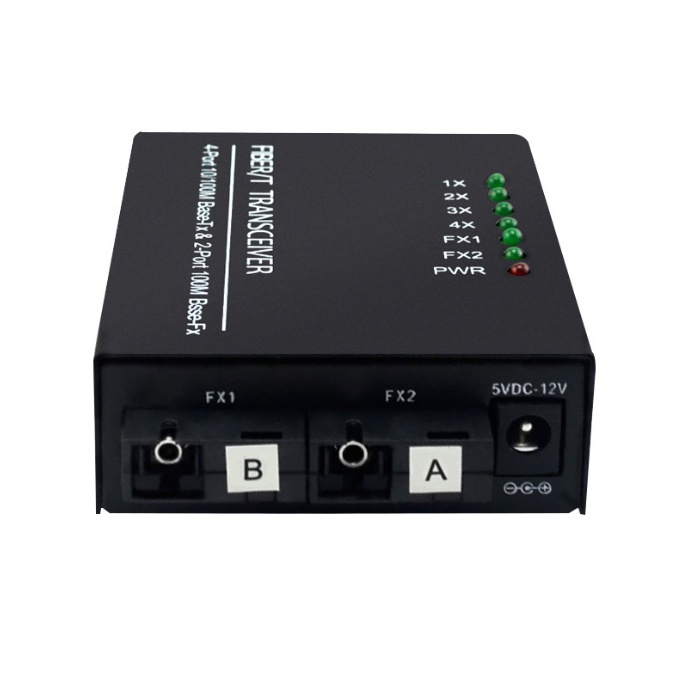 【With adpter】10/100M 2 SC 4 RJ45 Ethernet Fiber Switch Optical Media Converter Single Mode Fiber Port