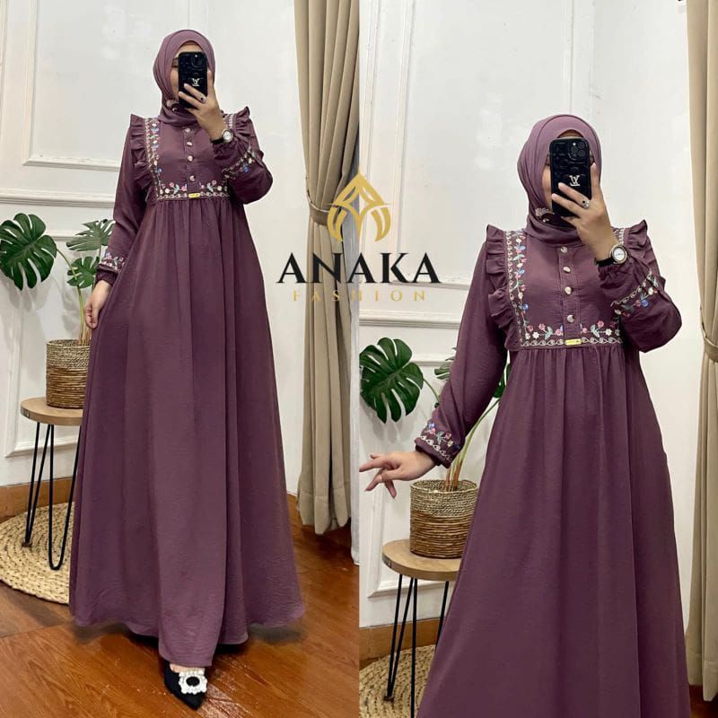 Fashion Muslim Gamis RENATA  INARA  HAVAYA crinkle bordir cringkle airflow dress maxy kekinian terlaris