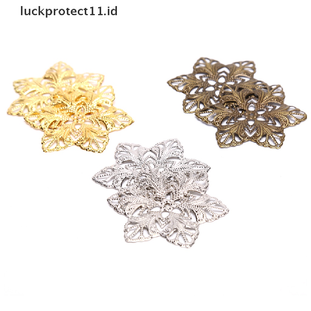 /Fashion Hot// Fashion// 10pcs Kerawang Flower Wraps Konektor Logam Ch Craft Temuan Perhiasan DIY.