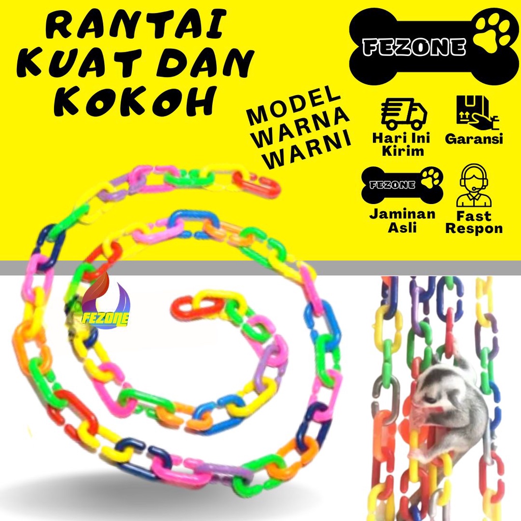 COLORFUL CHAIN Rantai Mainan / Meronce Rantai/ Mainan Sugar Glider Rantai Oval Penghias Kandang FEZONE