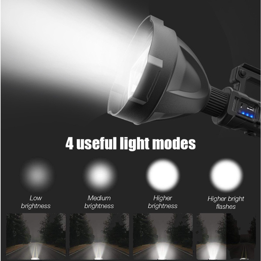 200000LM Lampu Senter LED XHP50 Senter USB Isi Ulang Berdiri Tahan Air Lampu Sorot Lampu Kerja Lampu Sorot