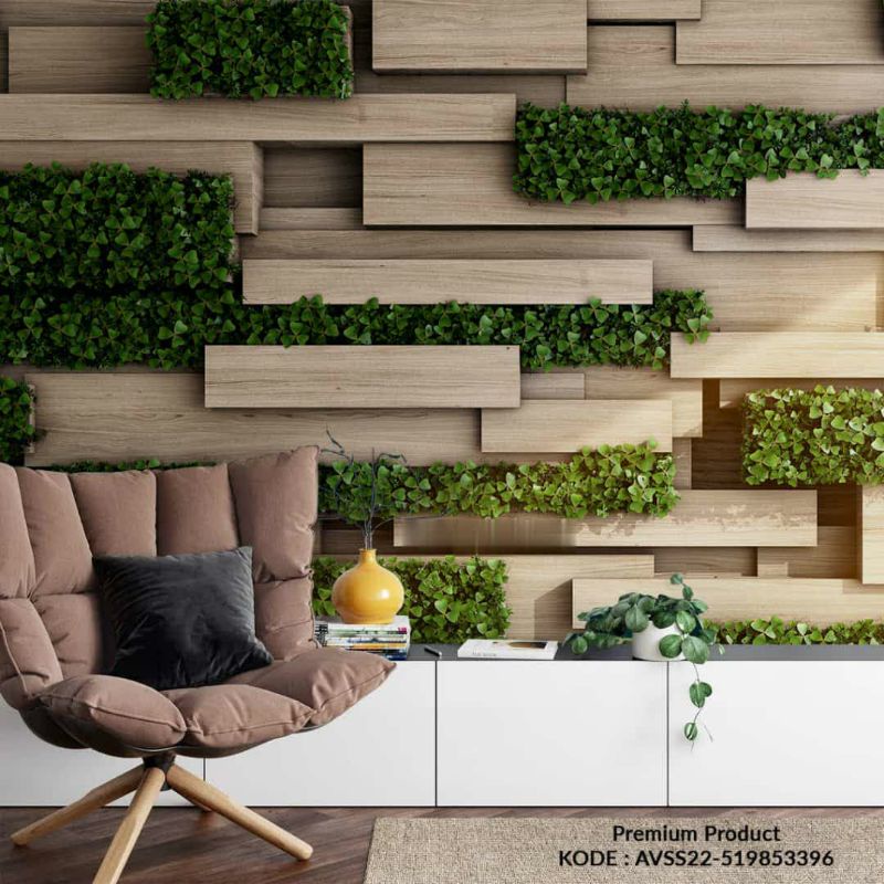 Wallpaper Custom 3D Tema Kayu Tanaman-Wallpaper Dinding Tema Kayu-Wallpaper Dinding Motif Hexagonal-