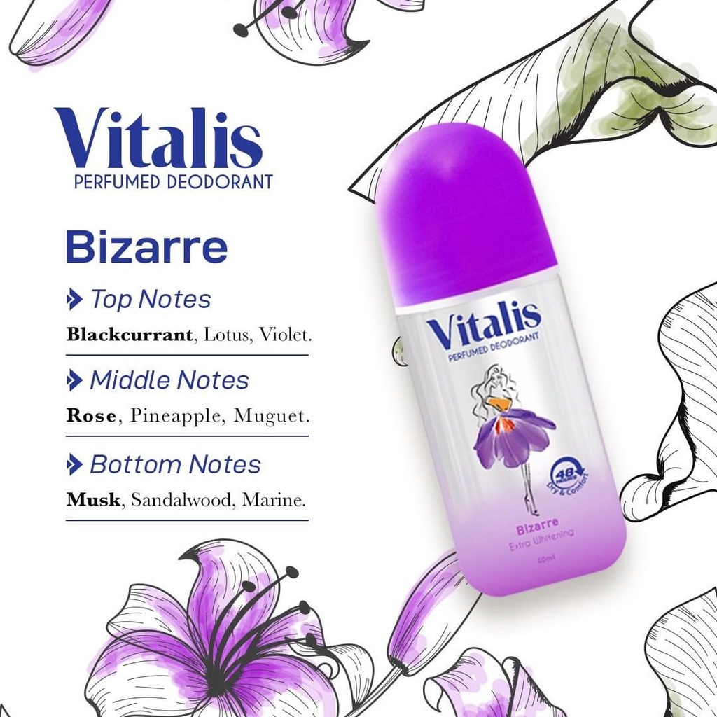 Ningrum - Vitalis Perfumed Deodorant Roll On 40ml | Extra Whitening Mencerahkan Kulit Ketiak dan Wangi Tahan Lama Original BPOM - 7604