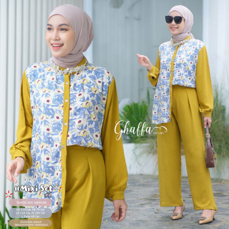 MIXI ONESET BY GHAFFA THE LABEL / SET YELLOW AIRFLOW WANITA MUSLIMAH / Setelan celana wanita modern