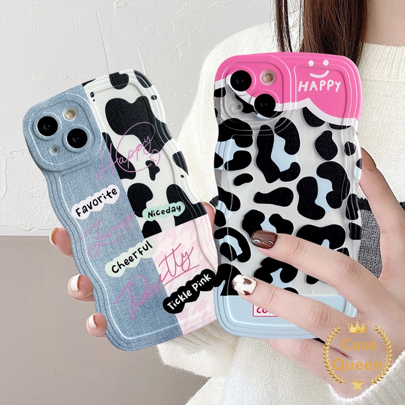 Denim Pola Splicing Leopard Motif Sapi Oppo A17 A17K A77 A57 A96 A5s A55 A76 A15 A12 A16 A54 A77s A53 A52 Reno 85f 7Z 6 A95 A16s A74 A3s A5 A9 A7 A16K A1k Wavy Edge Soft Cover