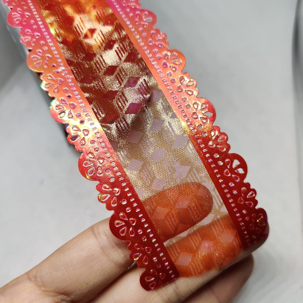 Pita Organdi + Kertas 5 cm Motif Atas Bawah Rigi Renda Pita Hias Hampers Dekor
