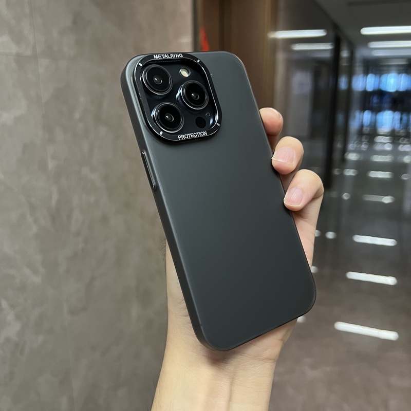 IPHONE Casing Frosting Simple Dan Canggih Untuk Iphone14 13 12 Pro Max Dengan Perlindungan Lensa Ferrule14 Pro Max Logam Canggih Hitam Matte Dan Tahan Jatuh Hard Case