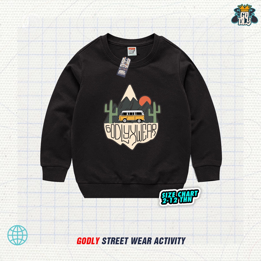 Crewneck Atasan Anak Sweater Motif Mountain / Crew Neck / Jaket Anak / Bahan Katun Fleece Sablon DTF / Bayar di Tempat