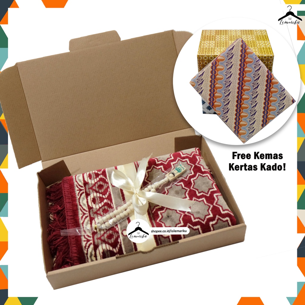 PAKET Gift Box Sajadah Halus Free Tasbih &amp; Kemas Kado Hampers Hantaran Nikah