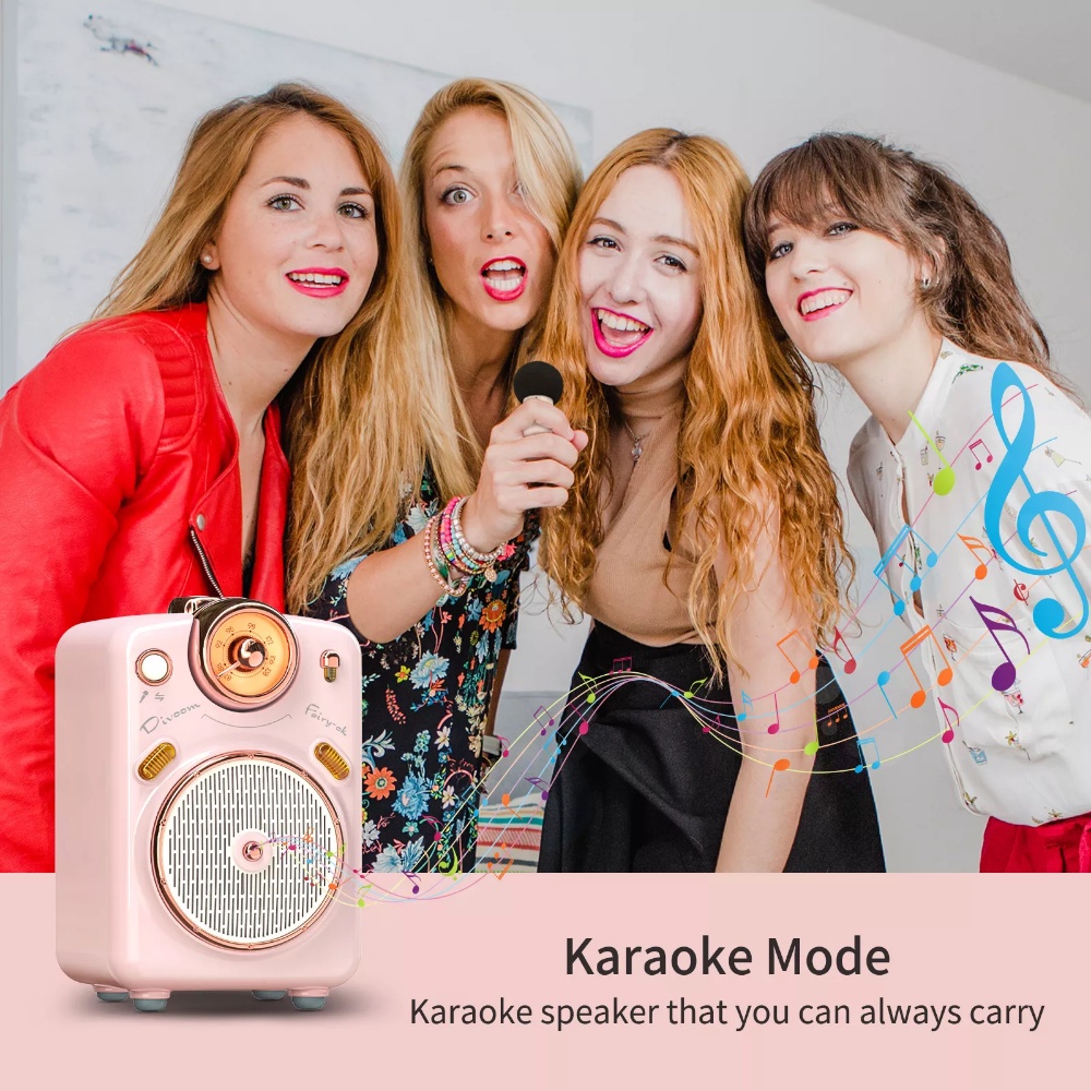 Divoom Fairy OK Speaker Bluetooth Portable Dengan Fungsi Karaoke Mikrofon Dengan Perubahan Suara, Radio FM, Kartu TF