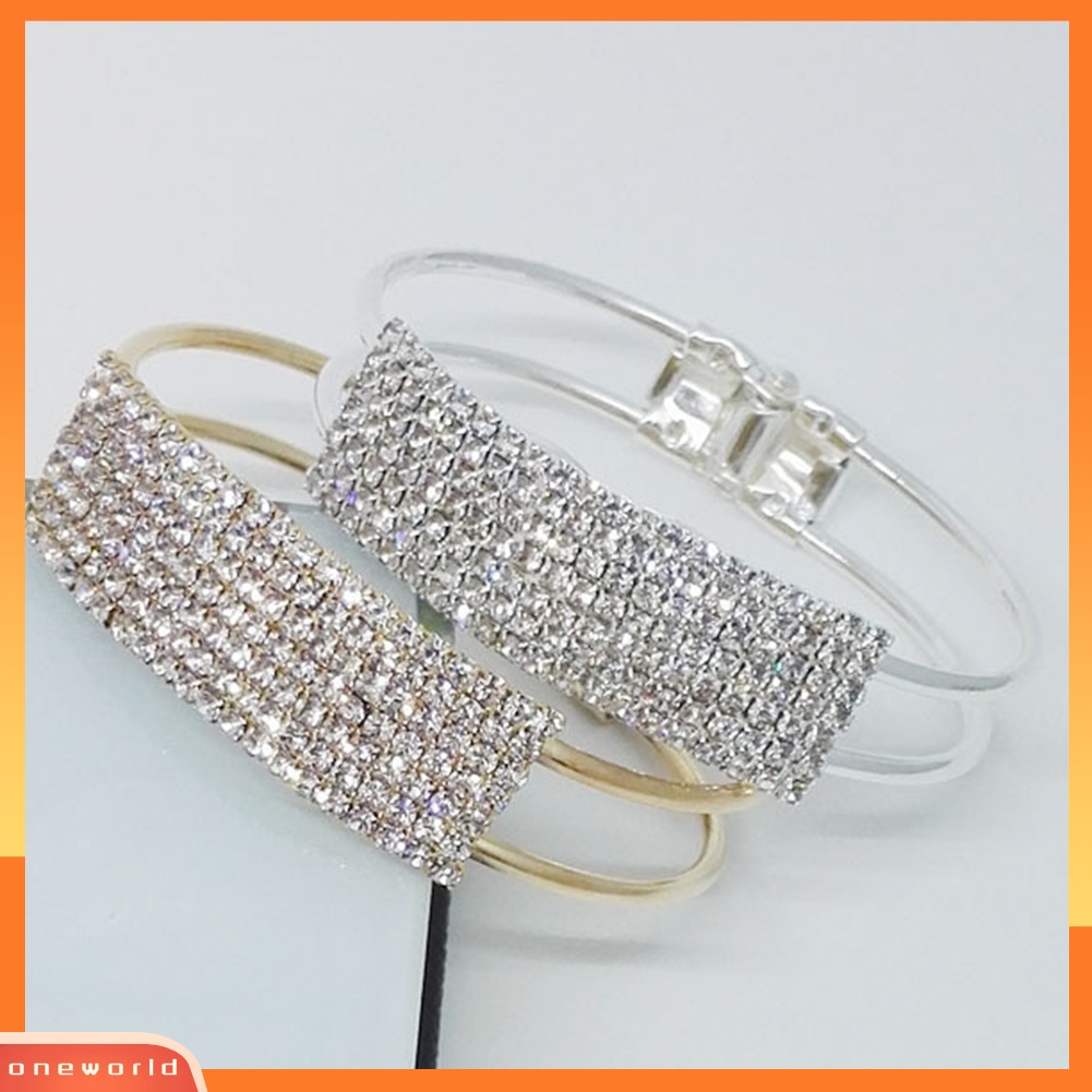 [WONE] Mewah Penuh Berlian Imitasi Bertatahkan Berongga Band Cuff Bangle Gelang Wanita Perhiasan