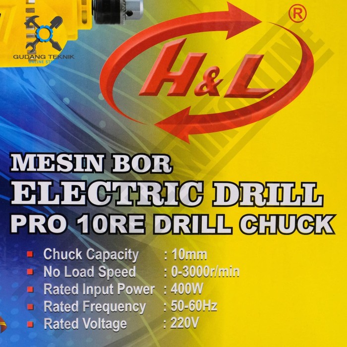 Mesin Bor Tangan Listrik Variable Speed 400W 10mm Pro 10RE HL HNL / Electric Drill Iron Chuck 10mm 400 Watt PRO10RE H&amp;L