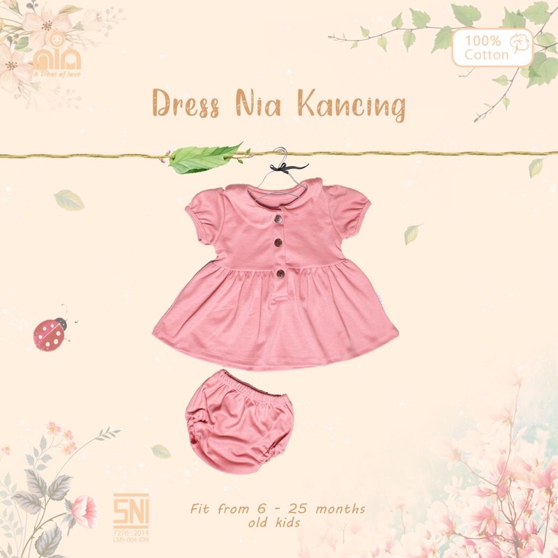 NIA Dress Bayi Dress Bayi Perempuan Polos Kancing 3-6 Bulan