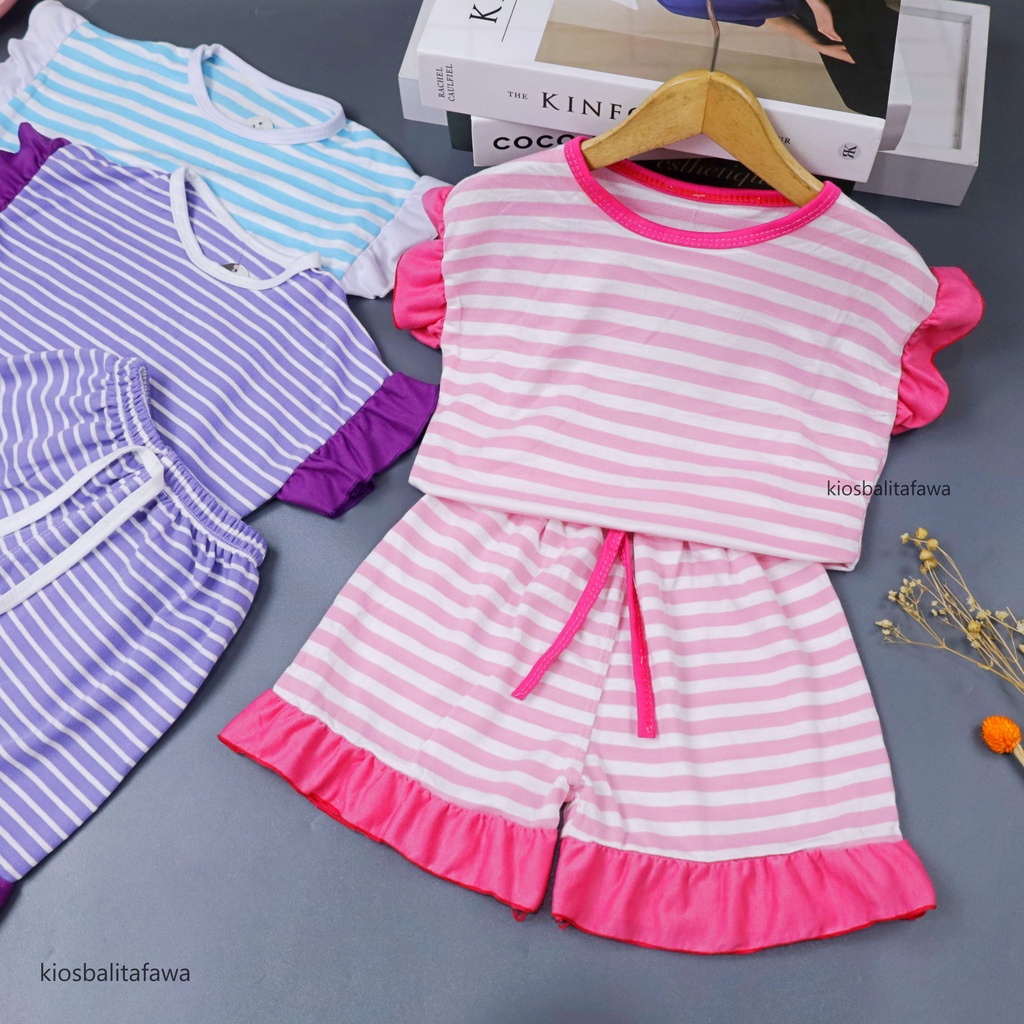 Set Cherry uk Bayi - 4 Tahun / Setelan Pendek Anak Perempuan Kaos Salur Baby Baju Tidur Bayi Celana Pendek Babycinnamon