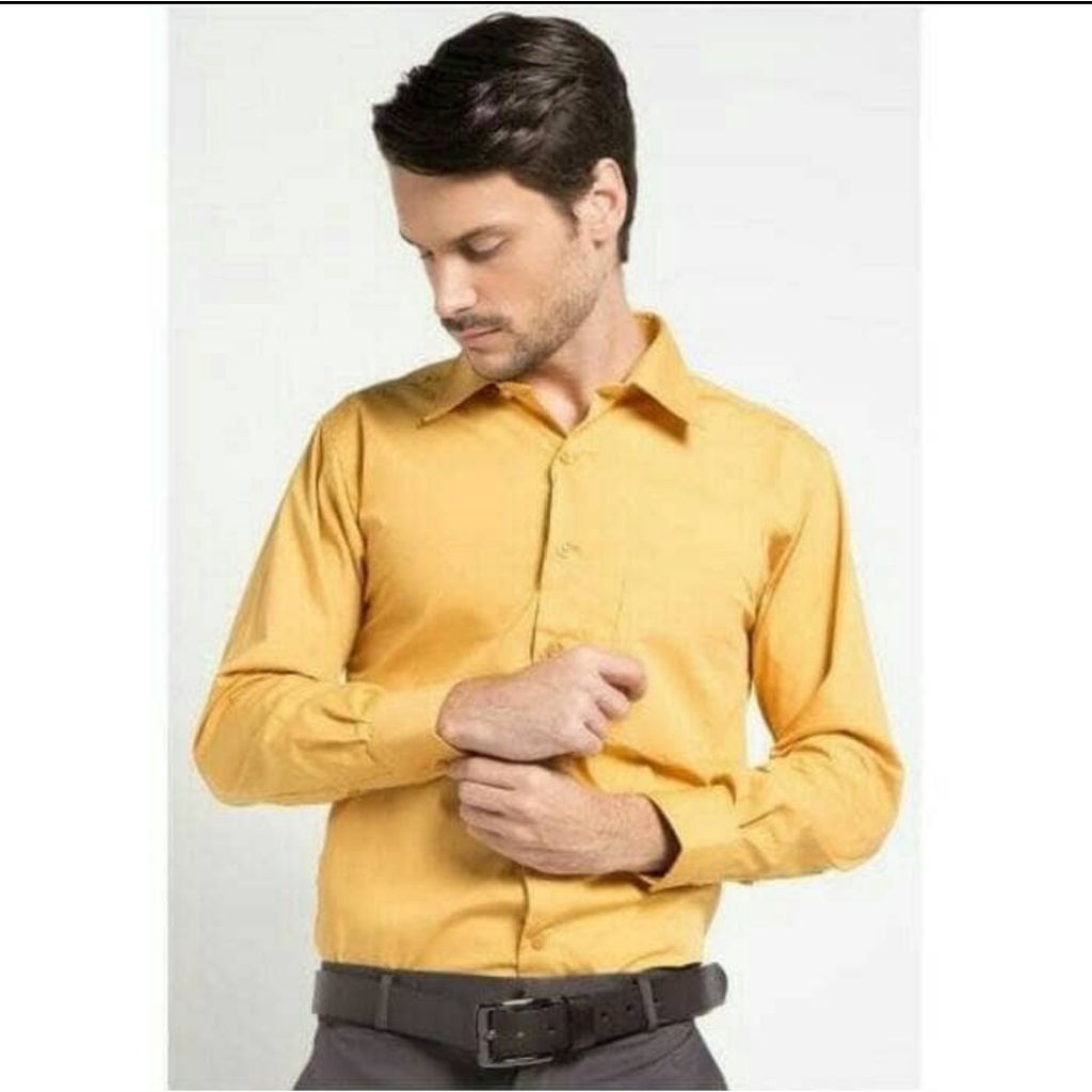 Kemeja Alisan Lengan Panjang Reguler Kuning K10 /Kemeja Formal Pria Lengan Panjang /Atasan Pria