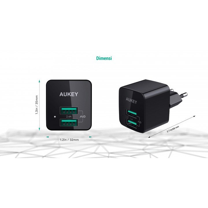 AKN88 - AUKEY PA-U32 - Mini Dual Port USB 4.8A Wall Charger with AiPower