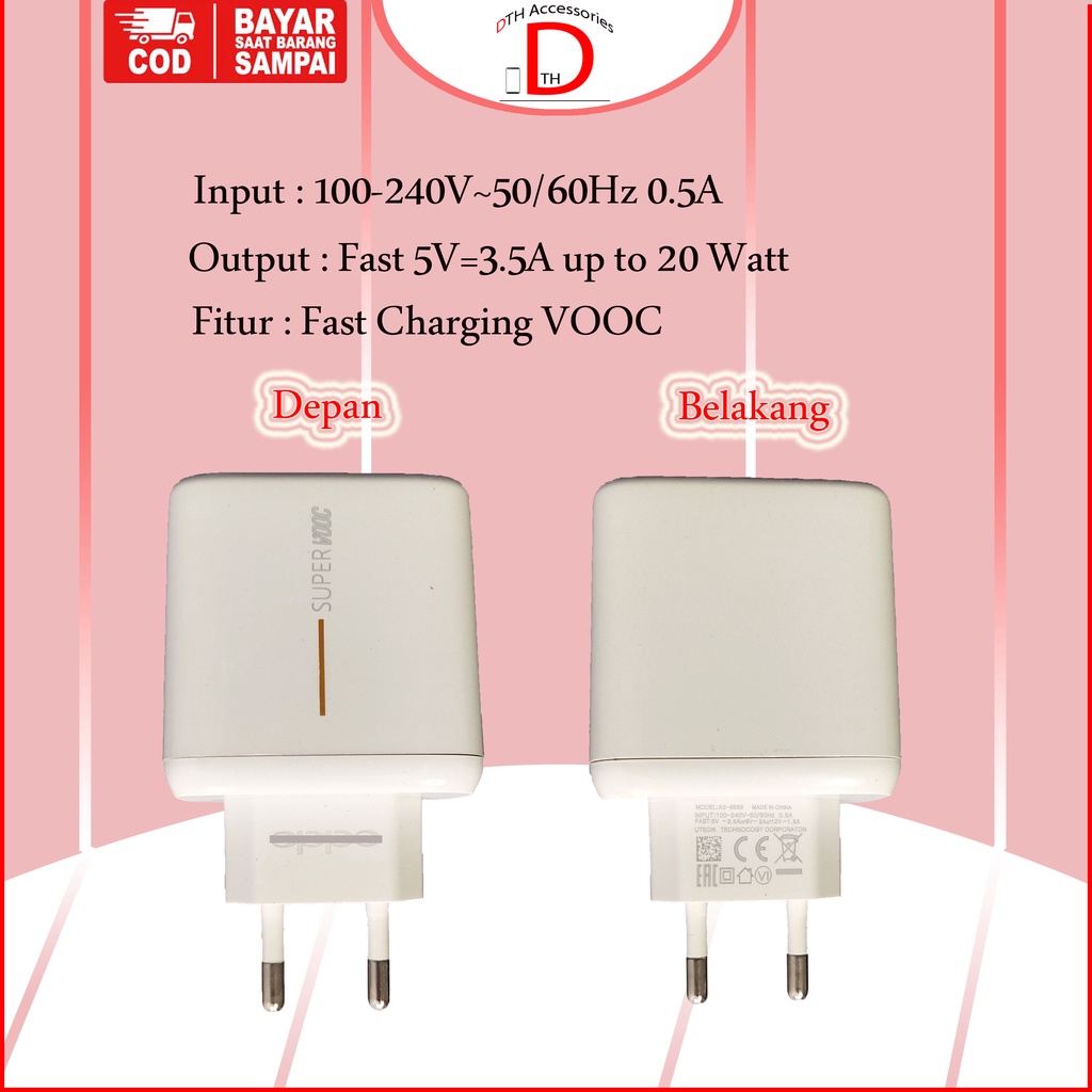 Charger Oppo Original 20 Watt Type C F15, Reno, Reno 2, Reno 2F, Reno 2Z, K3