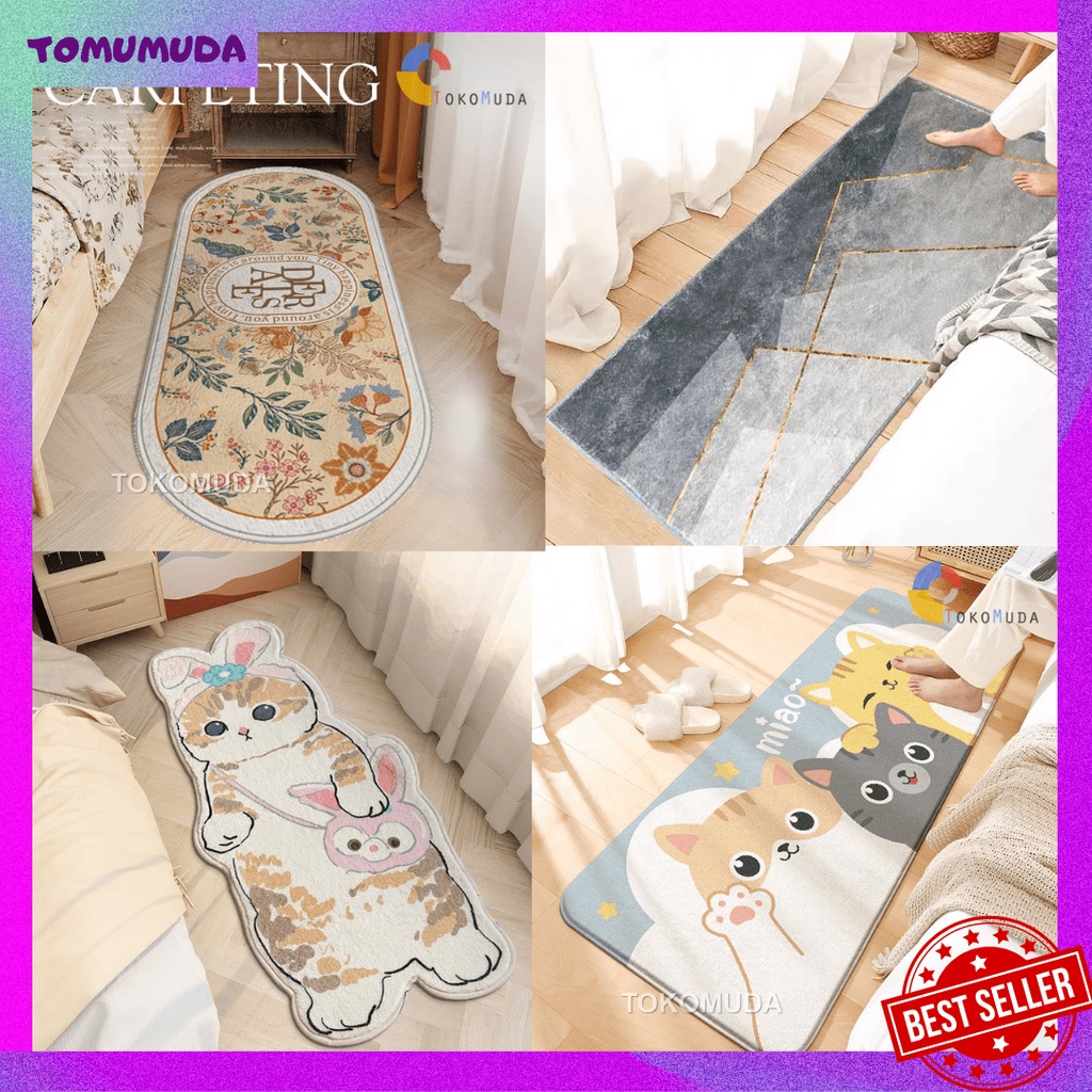 TOMUMUDA Karpet Kamar Tidur Keset Bulu Oval Bulat Panjang Keset Lantai Alas Kamar Tidur Lembut Tebal 50x120cm anti slip keset kaki